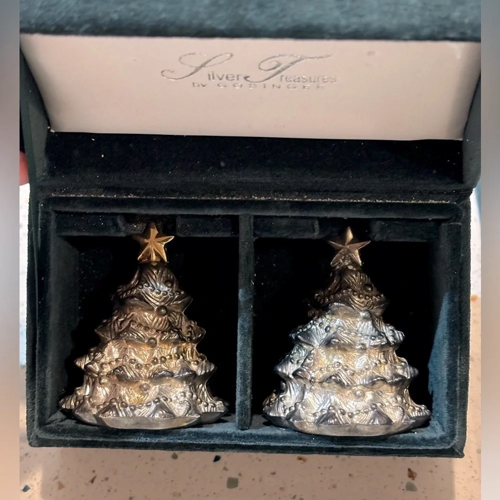 Godinger Silver Art Co. Holiday Christmas Serving‎ Set Santa Clause & Trees